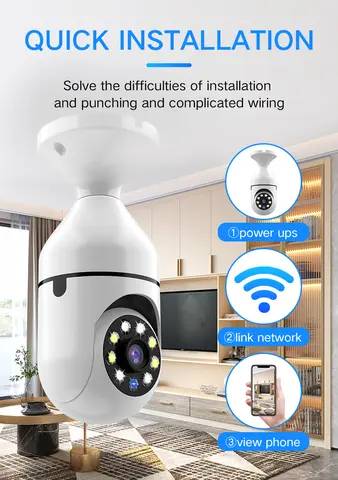 1080P CCTV WIFI CAMERA  360° PANORAMIC BULB CCTV WiFi IP PTZ PAN & TILT ROTATING CAMERA Light Bulb 1080P Security Wireless Camera Wifi Smart for home surveillance Screw into the E27 light bulb socket