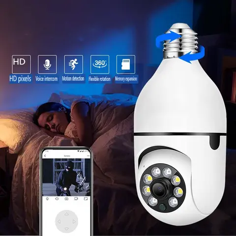 1080P CCTV WIFI CAMERA  360° PANORAMIC BULB CCTV WiFi IP PTZ PAN & TILT ROTATING CAMERA Light Bulb 1080P Security Wireless Camera Wifi Smart for home surveillance Screw into the E27 light bulb socket