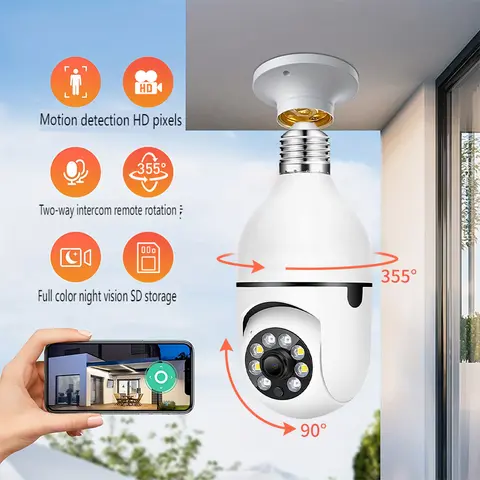 1080P CCTV WIFI CAMERA  360° PANORAMIC BULB CCTV WiFi IP PTZ PAN & TILT ROTATING CAMERA Light Bulb 1080P Security Wireless Camera Wifi Smart for home surveillance Screw into the E27 light bulb socket