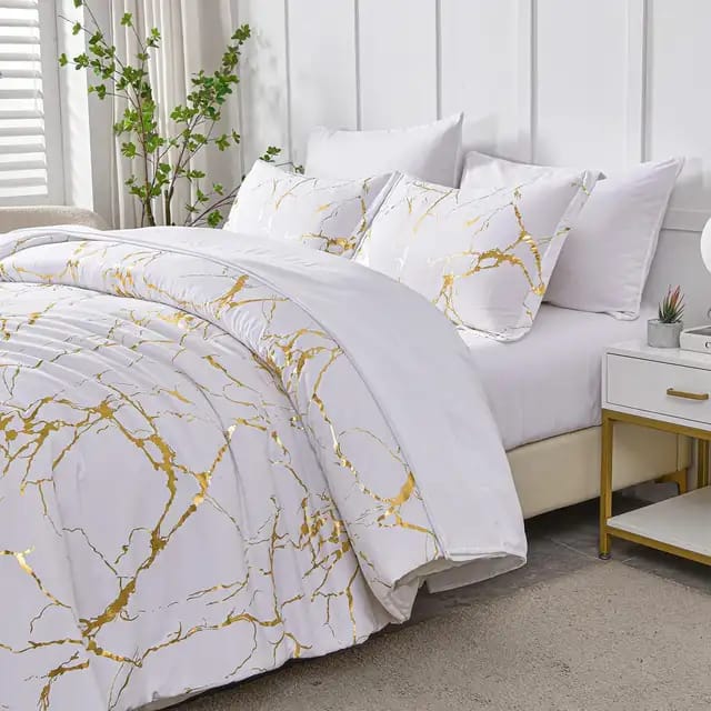 white marble printed 3 piece luxury microfiber