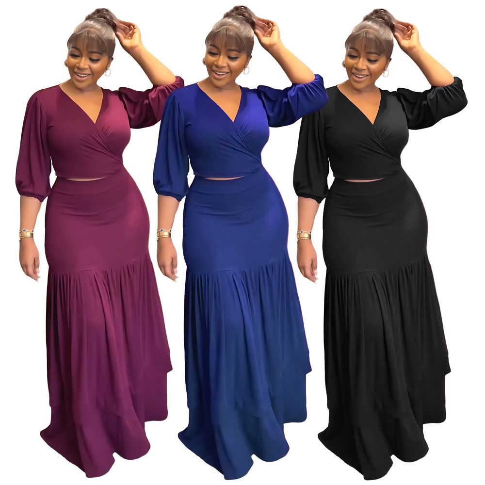 New Product Selection Cross border European and American Spring/Summer Slim Fit Short Top Casual High Waist Half Skirt Commuting Style Comfortable Casual Two Piece Set