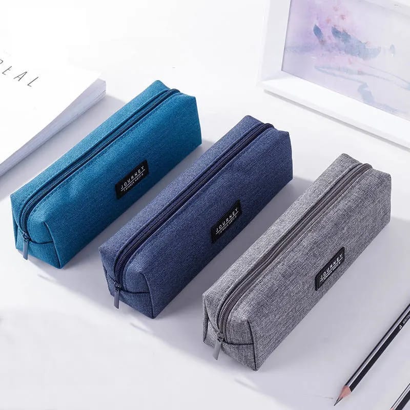 Canvas Blue Pencil Case Solid Color Stripes Simple Pencil Bags for Student Cosmetic Bag New Stationery School bag