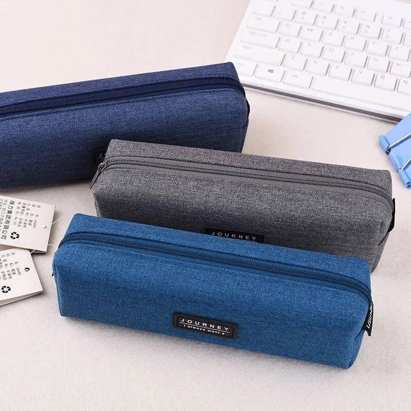 Canvas Blue Pencil Case Solid Color Stripes Simple Pencil Bags for Student Cosmetic Bag New Stationery School bag