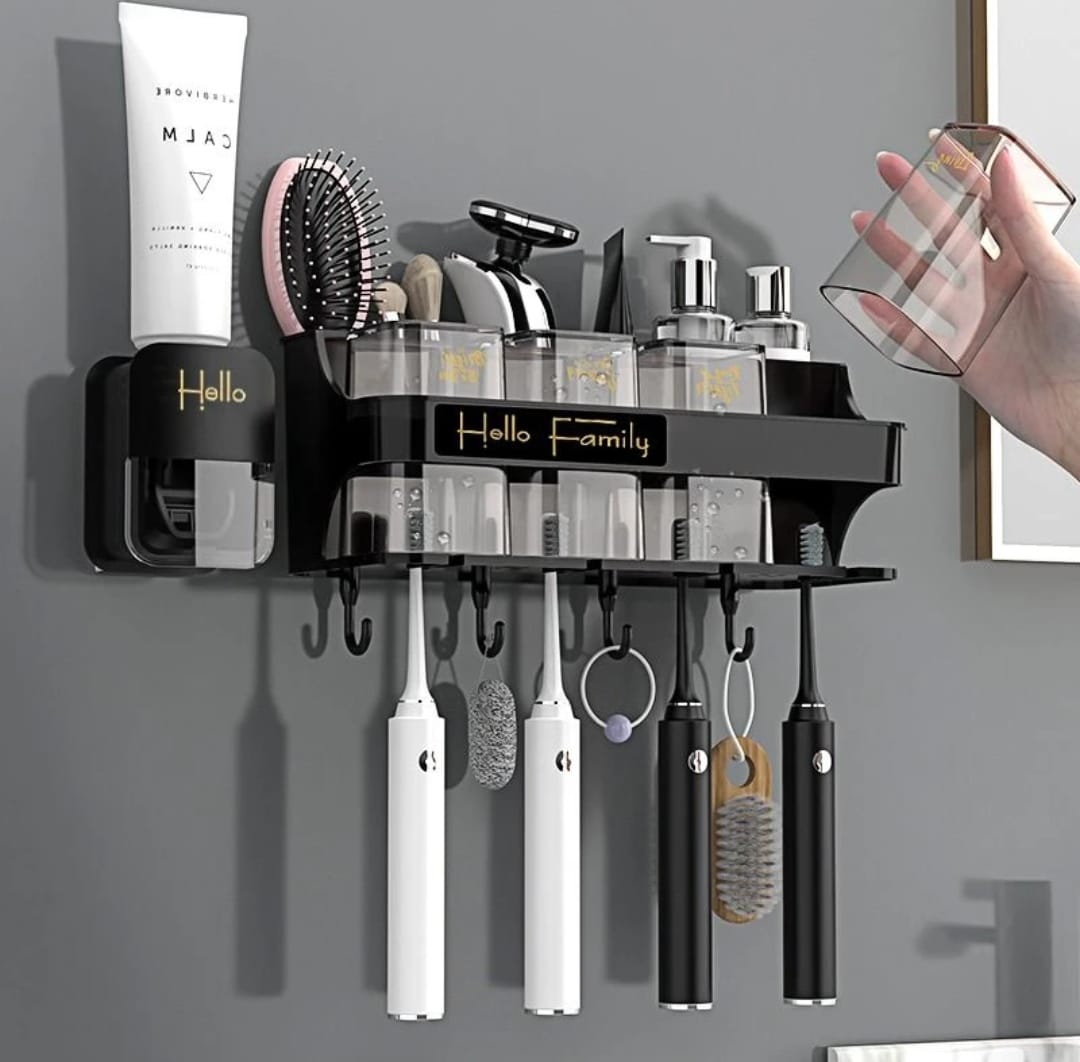 Toothbrush holder /Toothpaste dispenser with 3 cups