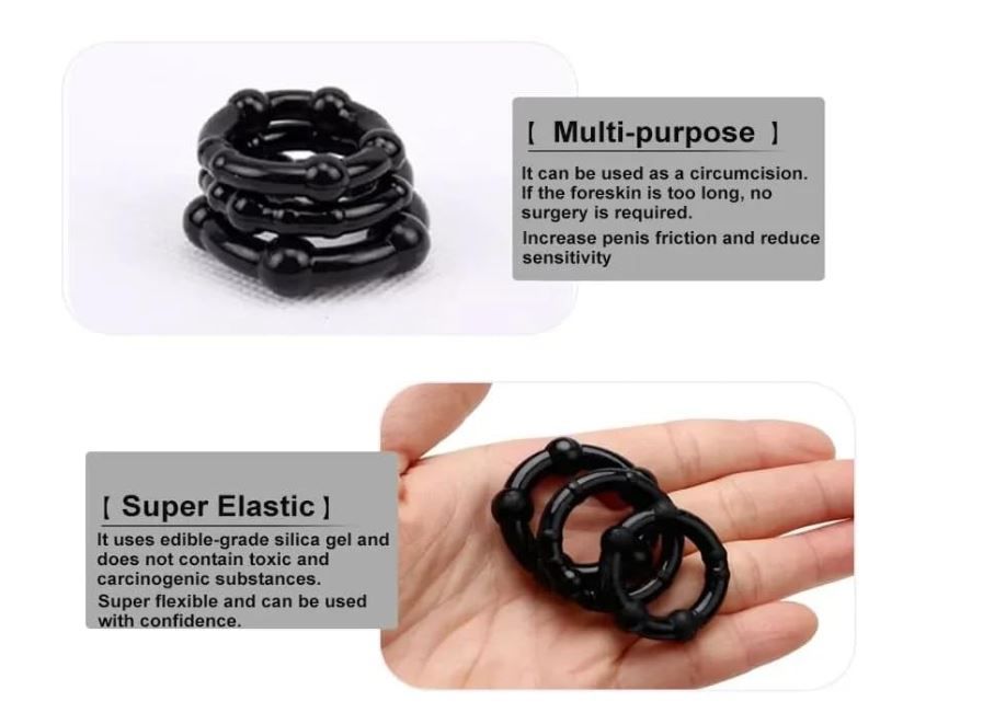 Penis Rings for Male, 3 Sizes Cock Ring Set with Stretchy Increase Stamina Delay Ejaculation Small Cockrings Longer, Harder, Bigger Erections Sexual Pleasure Enhancing Sex Toy for Men