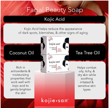 Kojie San Skin Lightening Soap - Original Classic Kojic Acid Soap for Dark Spots, Hyperpigmentation, Whitening & Scars - Beauty Bar with Coconut & Tea Tree Oil for Fair skin
