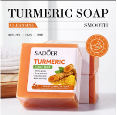 Sadoer Body and Face Turmeric Soap Bar, Tumeric Soap (100g) is Designed For Acne Removal, Deep Cleaning, Moisturizing, Shrinking large Pores, Like Vitamin C, Brighten Skin Tone, For Body and Face