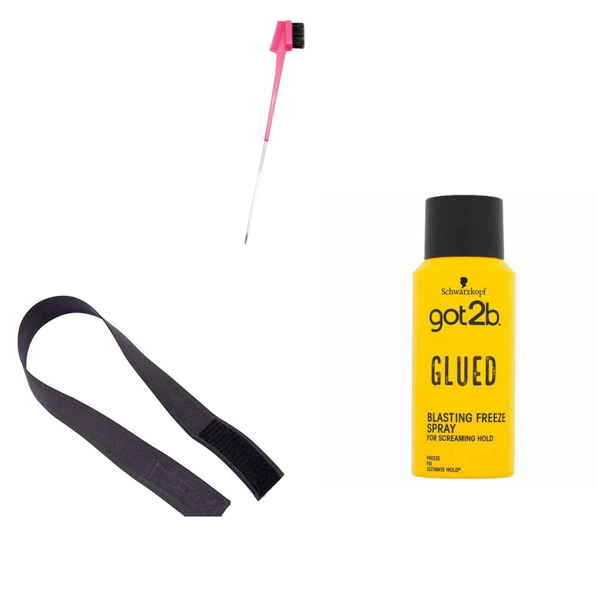 Got2b  hair spray glue + Elastic band + Edge brush