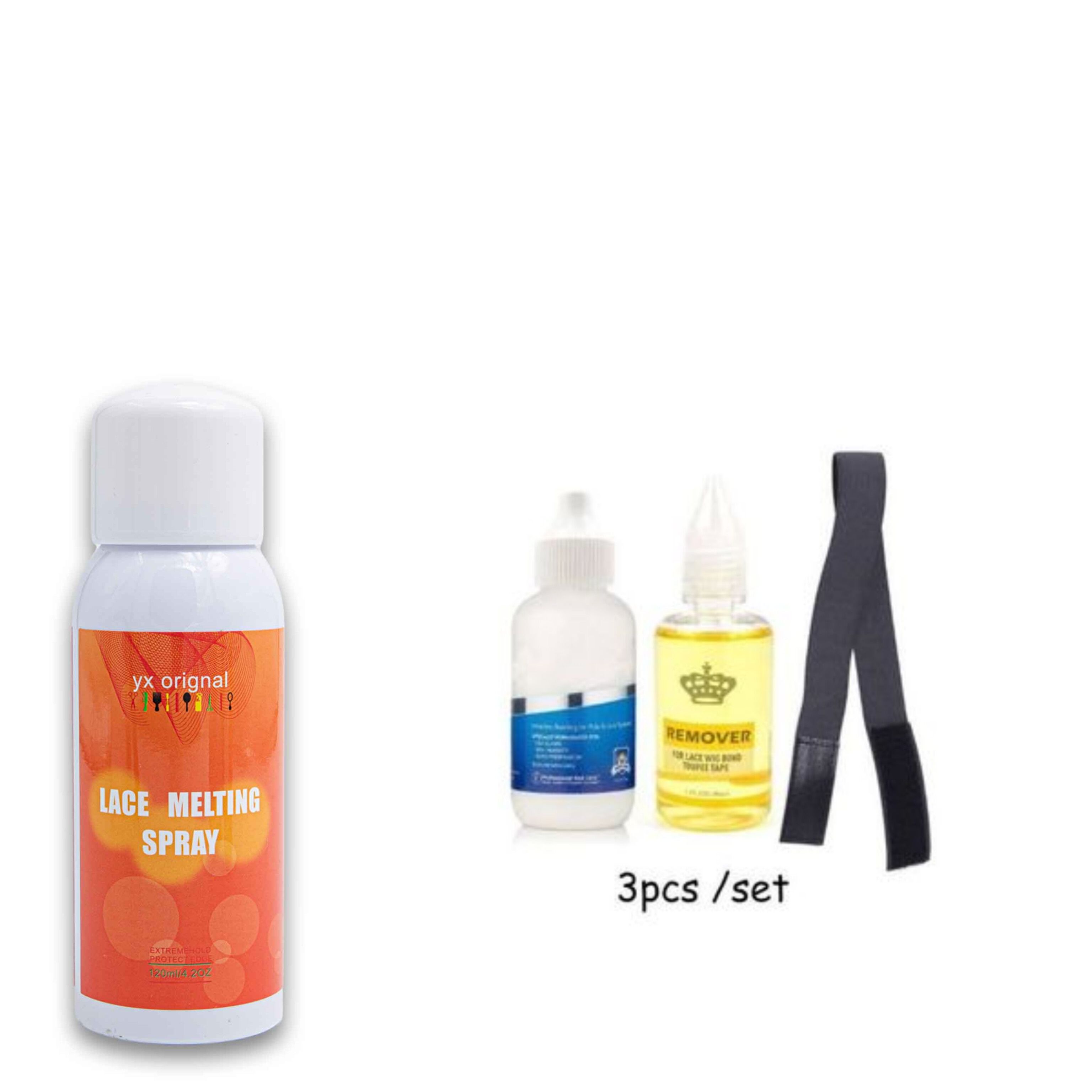 Lace melting spray ,wig glue , remover , elastic band 4 in 1