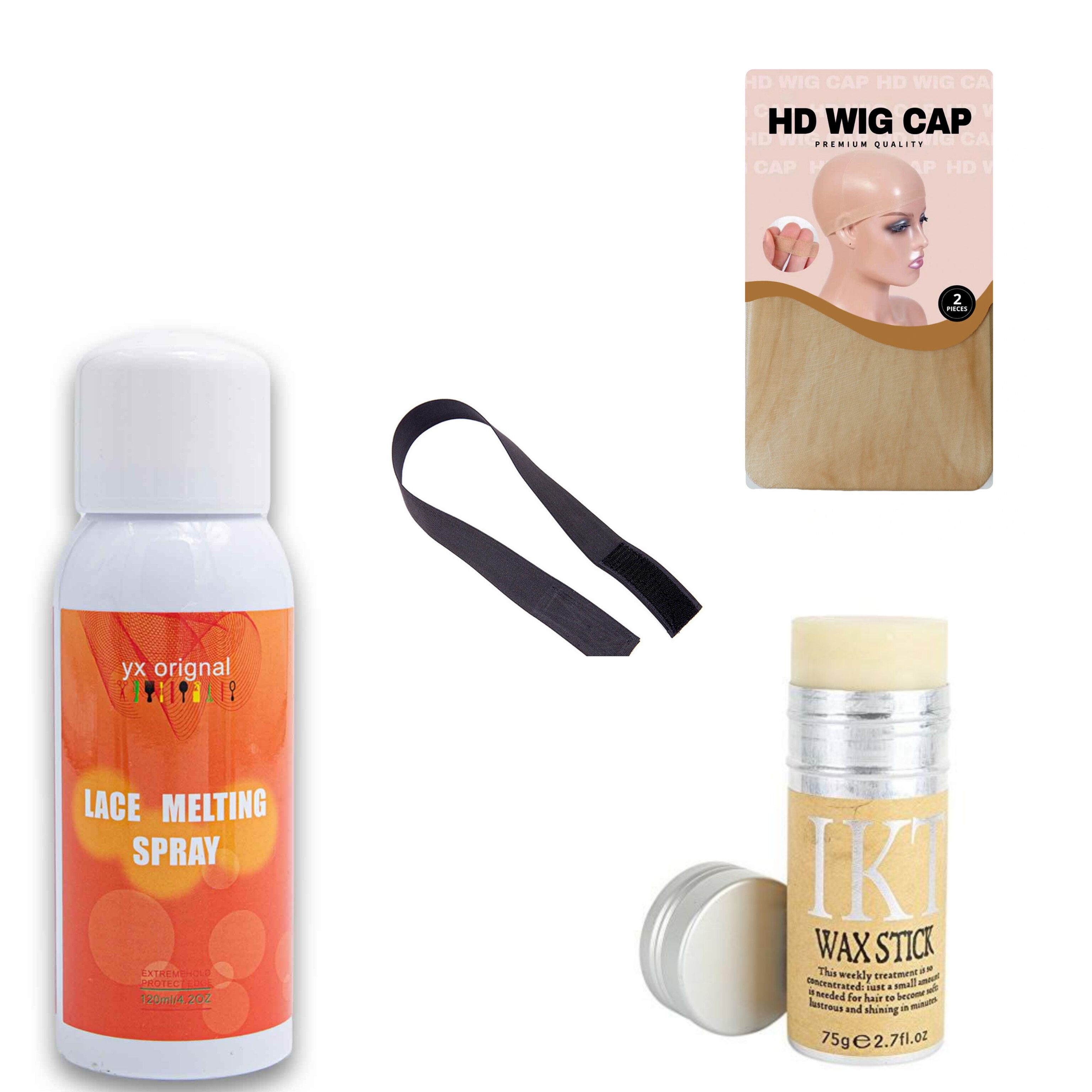 Wax stick , Elastic band , 2pcs HD  wig cap and Lace melting spray