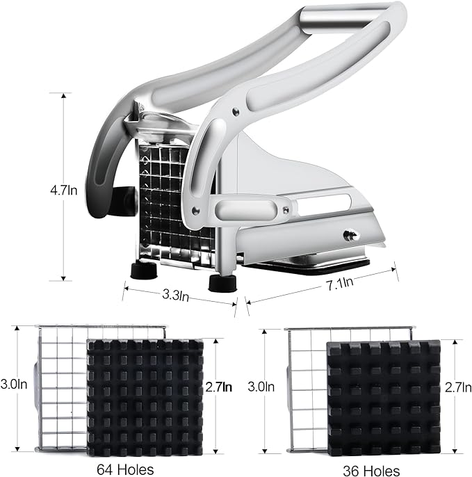 Commercial Grade French Fry Cutter, Stainless Steel Potato Cutter With 2 Blades, Potato Slicer for French Fries Vegetable Carrots Cucumbers Cutter