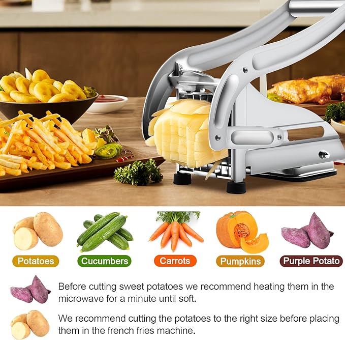 Commercial Grade French Fry Cutter, Stainless Steel Potato Cutter With 2 Blades, Potato Slicer for French Fries Vegetable Carrots Cucumbers Cutter