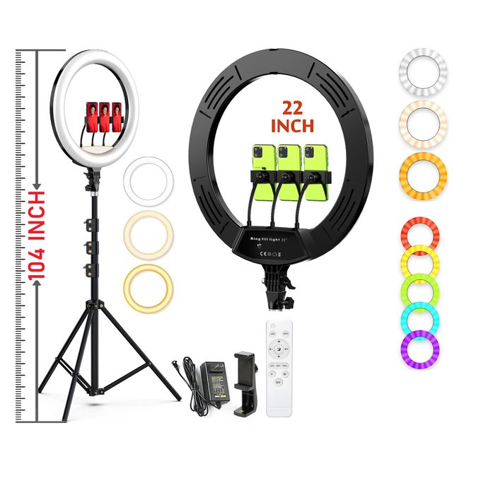 22 Inch RGB Ring Light with 82" Tripod 2500K-8500K Dimmable LED Ring Lights 3 Color Modes 10 Brightness Level And Wireless Remote for YouTube Live TikTok Video Recording, 22INCH RINGLIGHT RGB