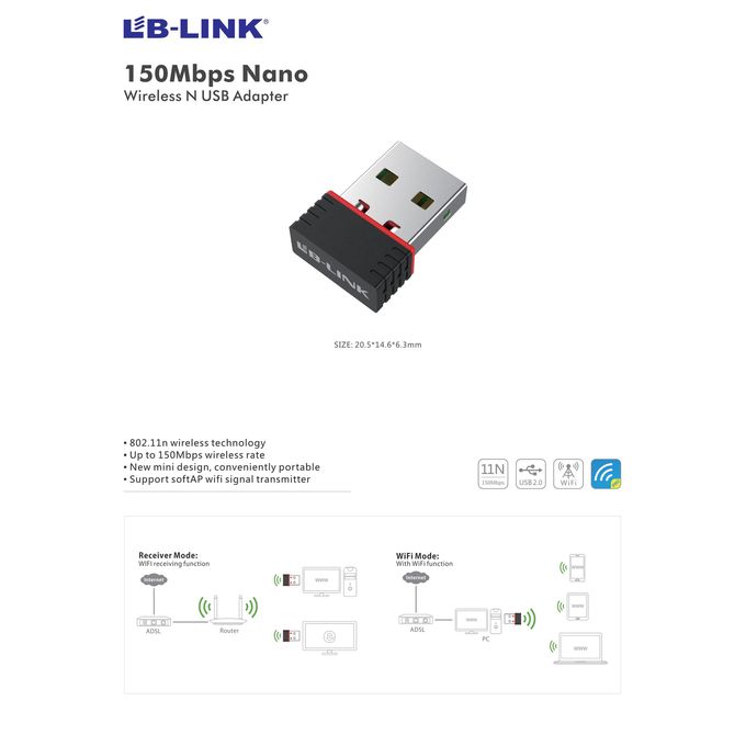Lb Link USB Wifi Adapter Wifi Dongle Wireless Wifi Antenna 150mbps