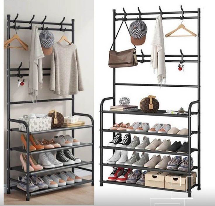 5-layer Simple Assemble Shoe Rack Floor Coat and Hat Rack Shoe Integrated Household Storage Bedroom Living room Bathroom Hangers hall rack