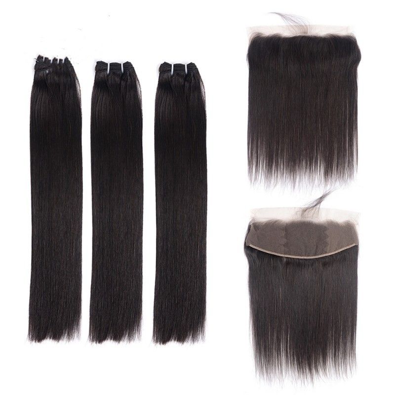 12A Indian Bone Straight Hair Bundles With Closure Set Human H
air Extension