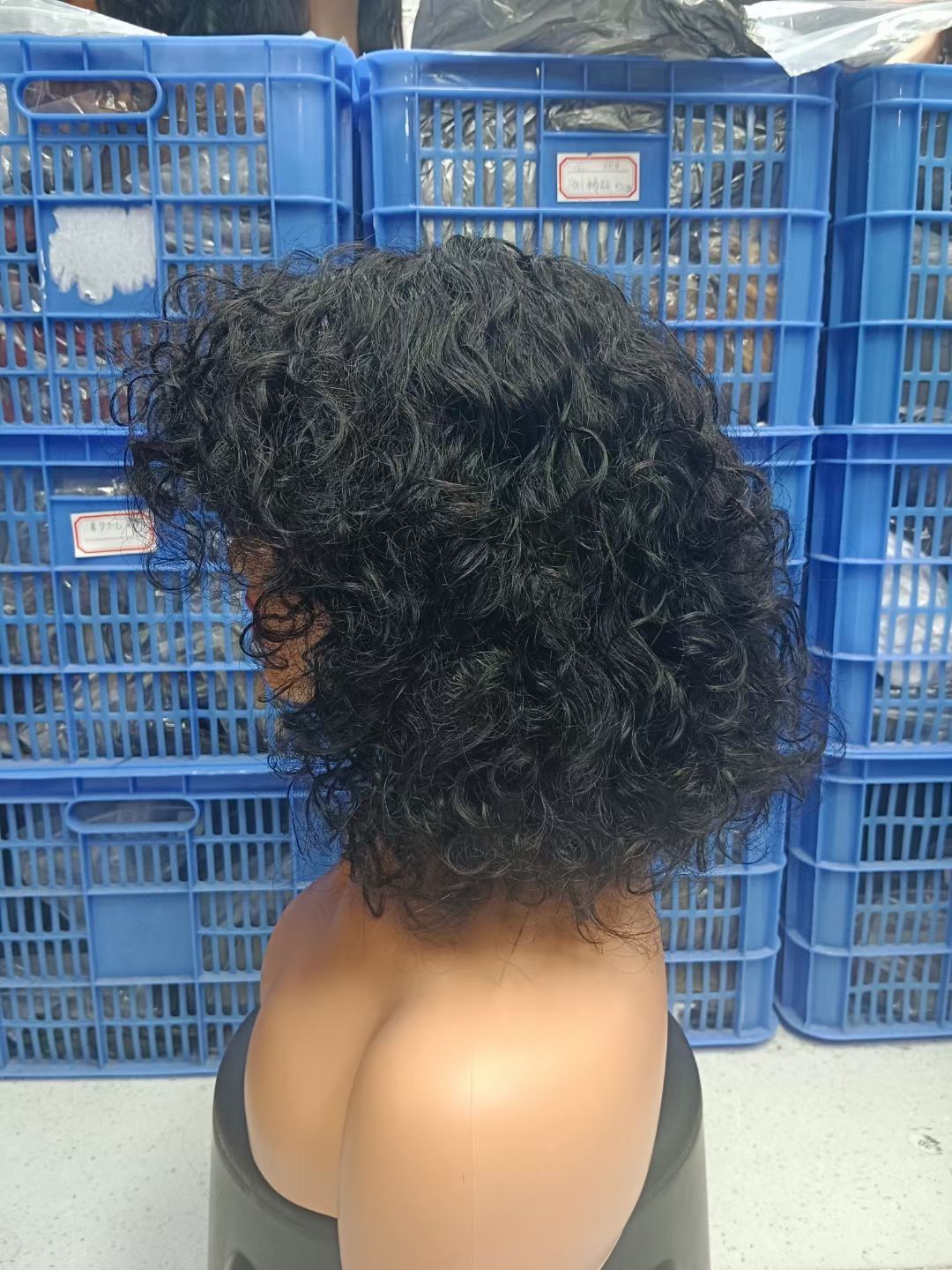 Promotion Fringe Curly Wig  12A Human Hair 300% Density  Black\ Brown \ 99j  3 Colors Wig with Bang Wear and Go as Picture