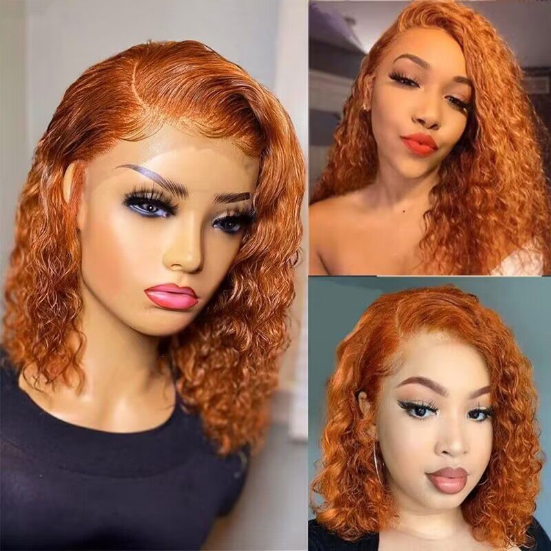 10A Brazilian Human Hair 350# Orange Water Wave 13*4 Lace Frontal Bob Wig
​ Brazilian