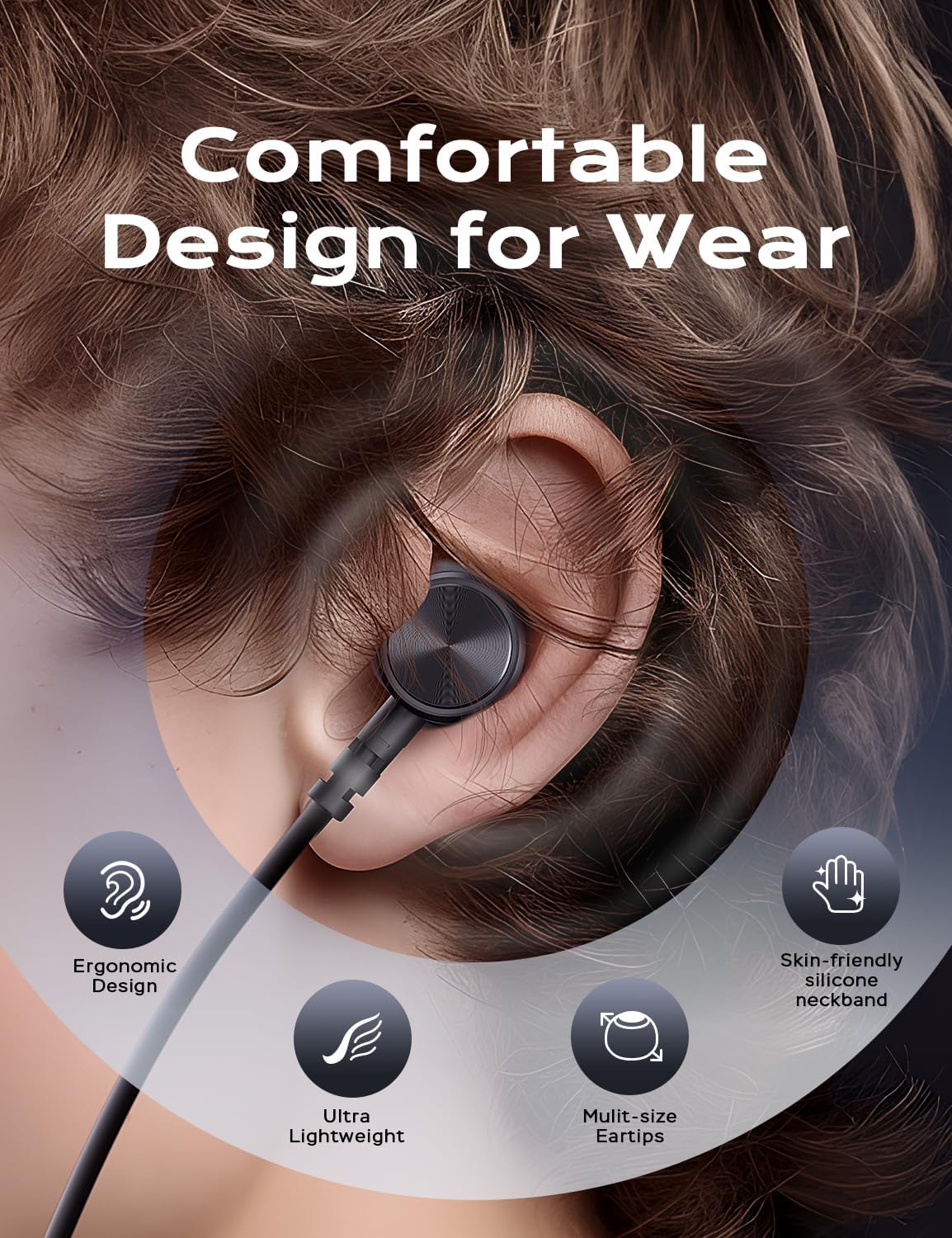 Neckband Bluetooth Headphones with Digital Display, in Ear Wireless Earphones with Microphone, Game Mode, for Workout Running Sport Work