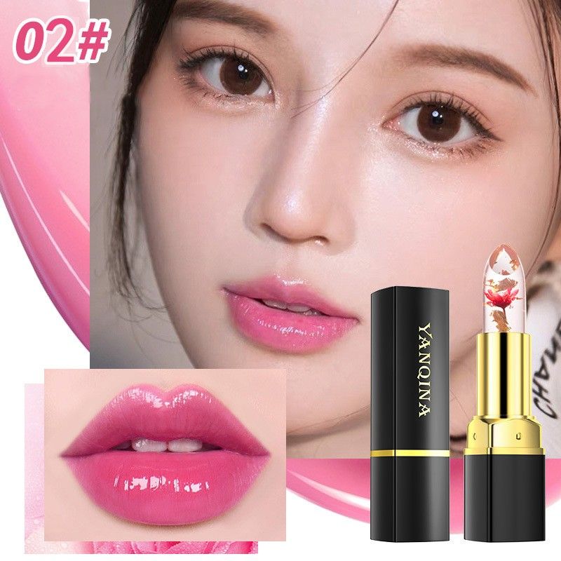 1Pcs YANQINA Red Rose Flower Lipstick Transparent Jelly Color Changing Gold Leaf Lipstick Warm Change Lipstick Non-stick Cup Non-fading Lip Gloss