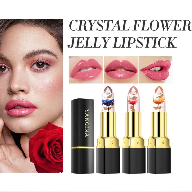 1Pcs YANQINA Red Rose Flower Lipstick Transparent Jelly Color Changing Gold Leaf Lipstick Warm Change Lipstick Non-stick Cup Non-fading Lip Gloss