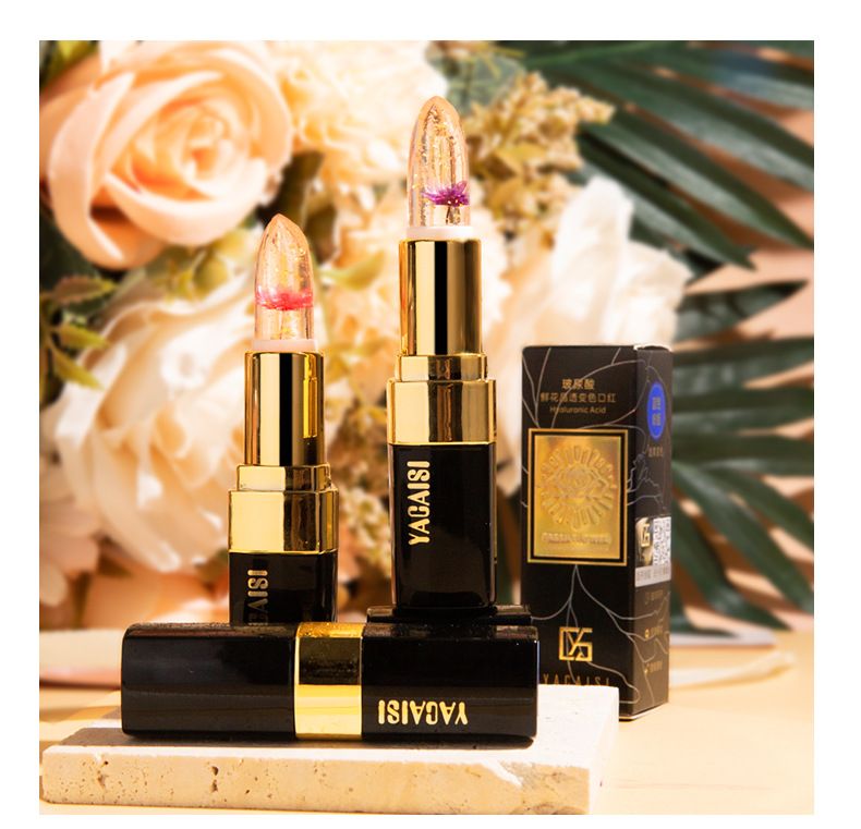 1Pcs YANQINA Red Rose Flower Lipstick Transparent Jelly Color Changing Gold Leaf Lipstick Warm Change Lipstick Non-stick Cup Non-fading Lip Gloss