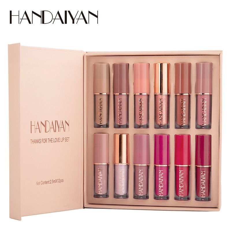 12 Colors Matte Liquid Lipstick Set Lip Glosses Suit Long-Lasting Moisturizing Smudge-Proof Waterproof Nonstick Cup Lip Book-Style