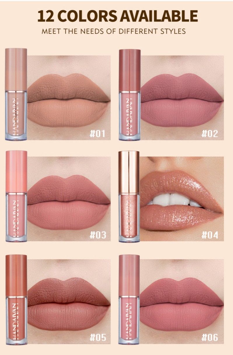 12 Colors Matte Liquid Lipstick Set Lip Glosses Suit Long-Lasting Moisturizing Smudge-Proof Waterproof Nonstick Cup Lip Book-Style