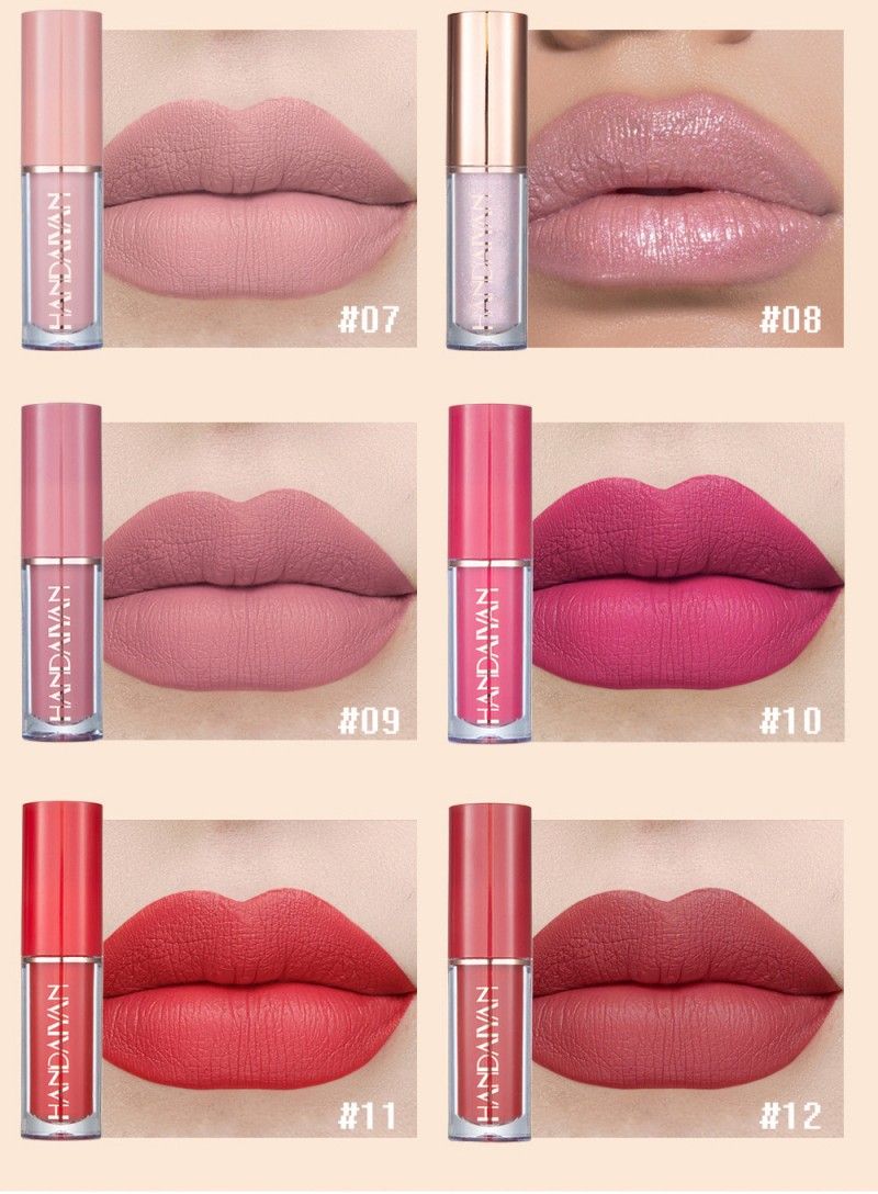 12 Colors Matte Liquid Lipstick Set Lip Glosses Suit Long-Lasting Moisturizing Smudge-Proof Waterproof Nonstick Cup Lip Book-Style