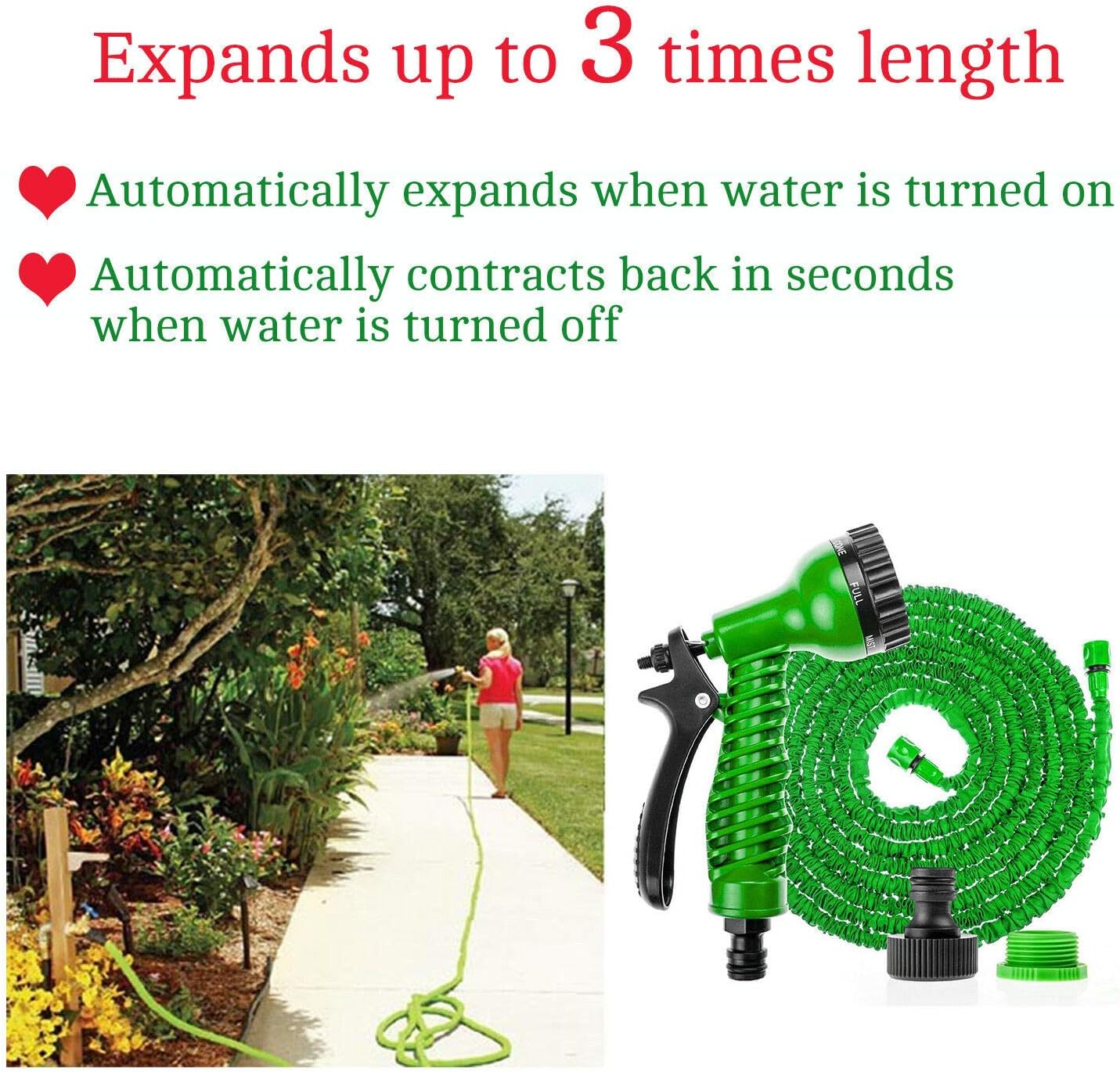 Garden Expandable Water Hose Pipe ,Car Wash,Pet Cleanerwith 7 Modes Water Spray Gun,Flexible Magic Hose Pipe Spray Gun, Expanding Garden Hose Reel Anti Leakage Lightweight