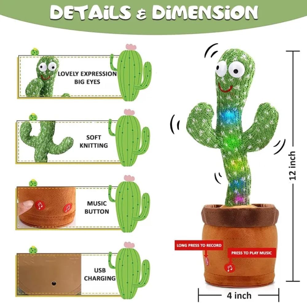 Toys Dancing Cactus Voice Recorder Baby Toys - Plush Toys Singing Cactus Toy- Repeat What You Say Talking Cactus TAlking Tom