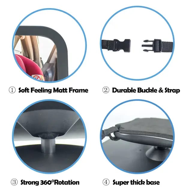 Adjustable Baby Car Mirror with Wide Rear Seat View for Infant / Kids Safety Monitoring