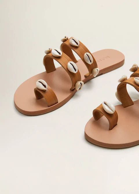 Womens Classsic Fashionable African Maasai Pure Leather Flat Slip On Sandals With Accesorised Pearls, Brown Leather Flat Slip On sandal shoes for Girls and Ladies, Good for Sunny days, Weddings, beach