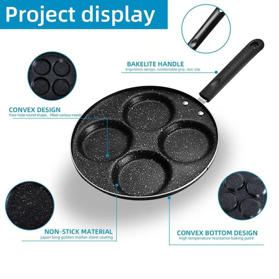 Nonstick Frying Pan Egg Skillet,High Quality Heavy Granite Non-stick 4 Slot 
 Mini Pancake/egg Pan with a wooden Spatula, Durable and Easy to Clean