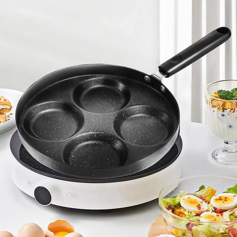 Nonstick Frying Pan Egg Skillet,High Quality Heavy Granite Non-stick 4 Slot 
 Mini Pancake/egg Pan with a wooden Spatula, Durable and Easy to Clean