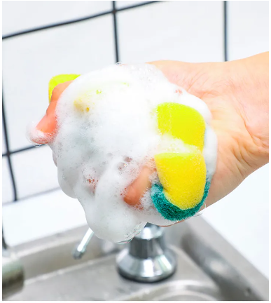 4 PIECES Double-Sided Strong Non Scratch Cleaning Dishes Utensils Decontamination Sponge Kitchen Cleaning Wipe Magic Mop Scouring Pad Kitchen Dish Brush