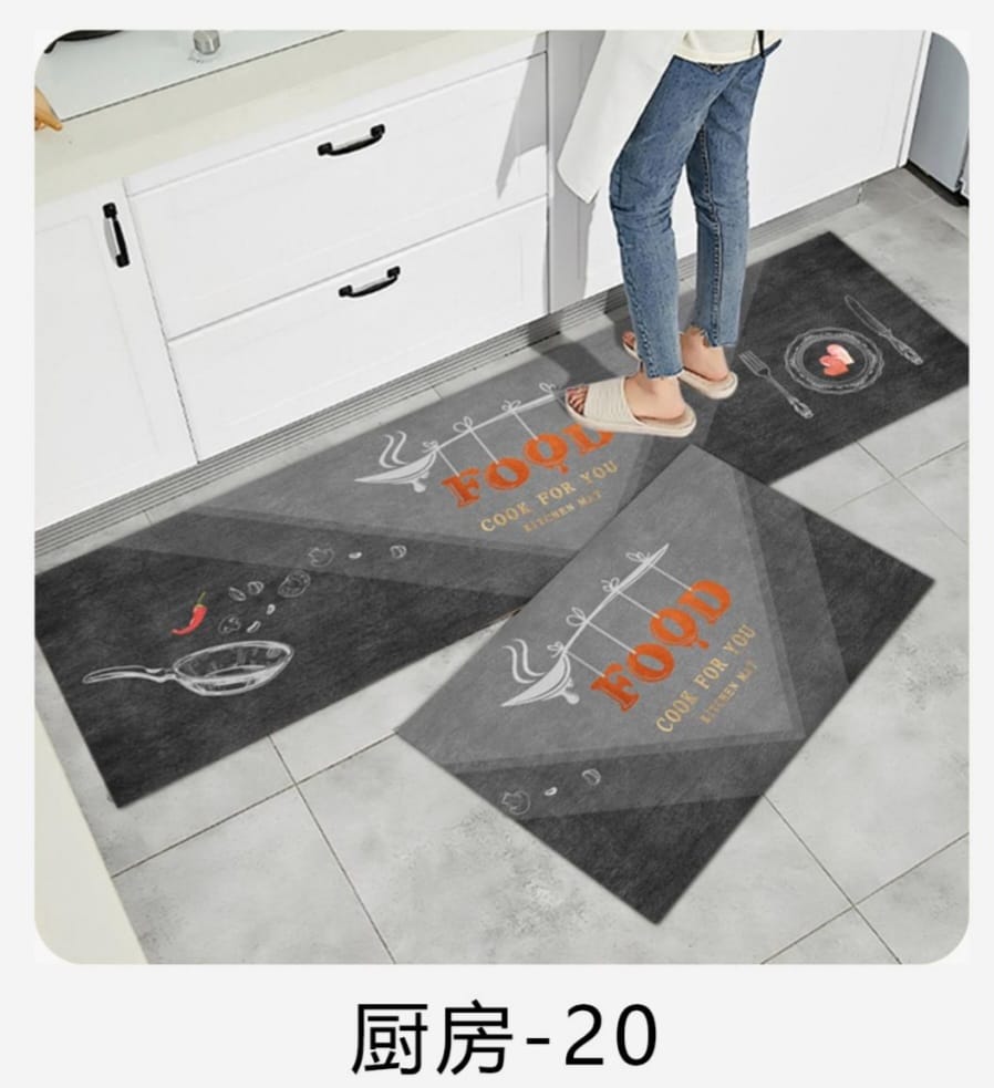 Kitchen Mats ; Absorbent , Backside Rubber ,Skid-Resistant Base , two pieces Big size 120 by 45 Small size 
80by 45