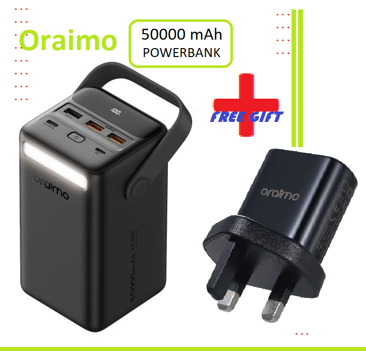 [ FREE GIFT ] Free Type-C Chatger + Oraimo PowerBox 500 AniFast PD3.0 QC3.0 Four Output Ports 50000mAh Power Bank