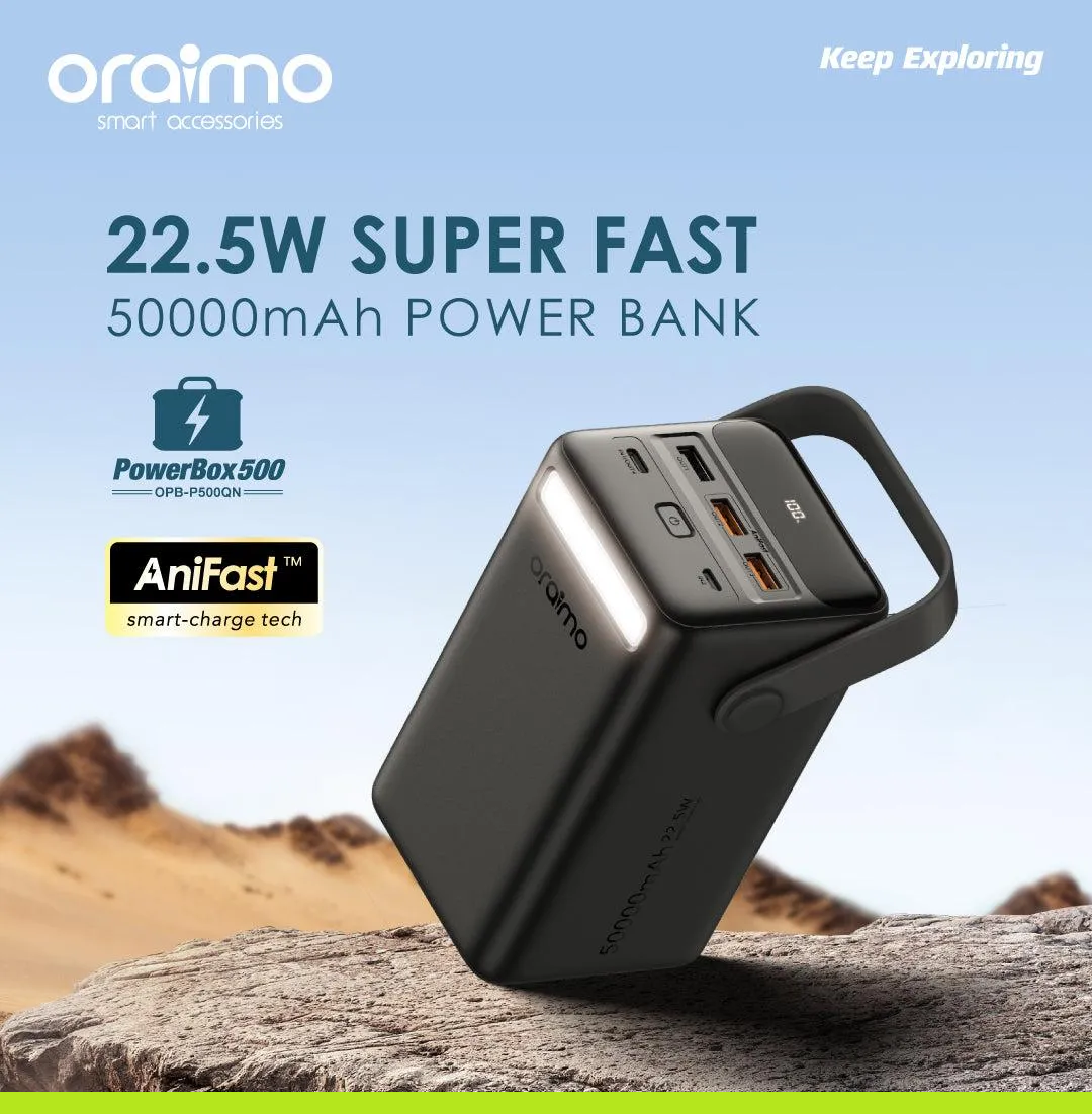 [ FREE GIFT ] Free Type-C Chatger + Oraimo PowerBox 500 AniFast PD3.0 QC3.0 Four Output Ports 50000mAh Power Bank