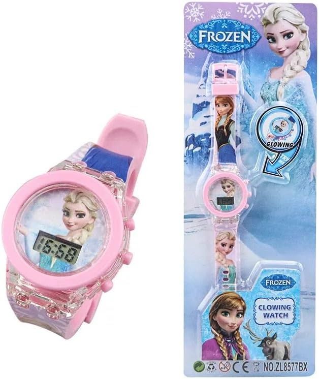 Frozen Girls Princesses Elsa & Anna Electronic 3D Flash Glowing Digital Watch Pink Girls Favourite Character Gift Watch