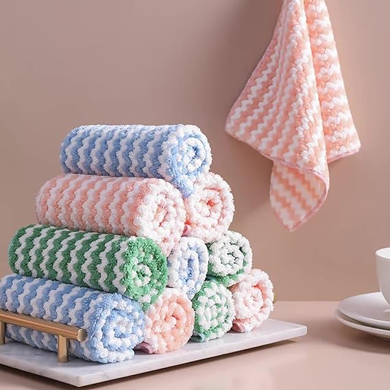 4 in 1 Microfiber Cleaning Cloths, Double-Layer Coral Fleece Super Absorbent, Reusable and Lint Free Cloth Towels for Home, Kitchen