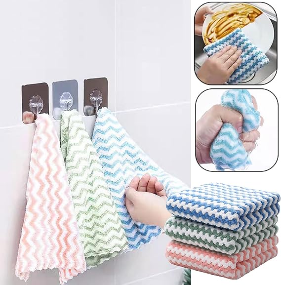4 in 1 Microfiber Cleaning Cloths, Double-Layer Coral Fleece Super Absorbent, Reusable and Lint Free Cloth Towels for Home, Kitchen