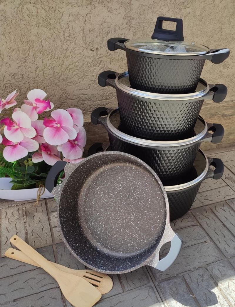 QUALITY UNIQUE 12pc Non Stick Unique Granite Pot Set With Glass Lids