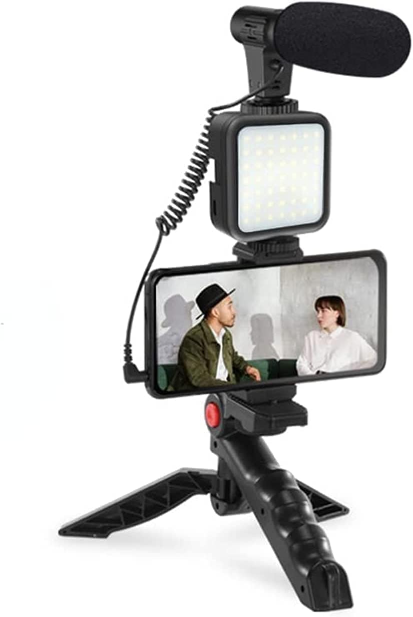 Smartphone Vlogging Kit, Phone Vlog Kit for Starters, Kids Videos, Recording YouTube Videos Tiktoks, with Light, Microphone, Tripod with Hand Held Option, Phone Clip, Remote Bluetooth
