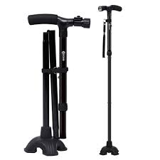 Light Weight Anti-skid LED Walking Stick Folding Adjustable.Ergonomic anti-skid handle: using ABS material, adding grain treatment, increasing the friction when holding the hand. 5-level Adjustment of