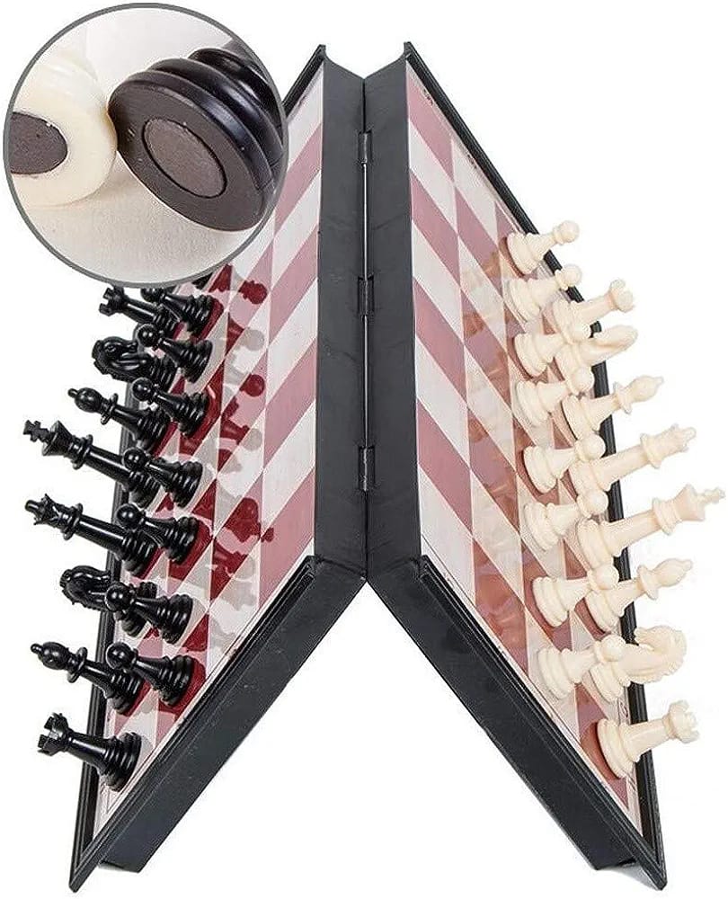 Chess Bag Magnetic Chess Board - Foldable.Chess set Made of durable HIPS plastic with Fine texture, gives you smooth hand-feel while lightweight and portable; well-crafted chess pieces make it much mo