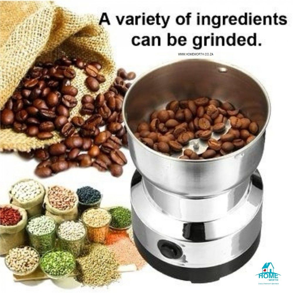 Nima Japan Mini Electric Grinder Dry Food.Suitable for coffee, nuts, sugar, spices etc. 
Capacity between 50 – 100g 
powerful 150W motor 
Easy to operate
Stainless steel blade and bowl