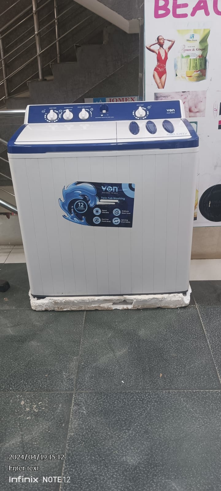 VON VALW-12MFW 12Kg,TOP-LOAD,Semi-Automatic- Twin Tub Washing machine