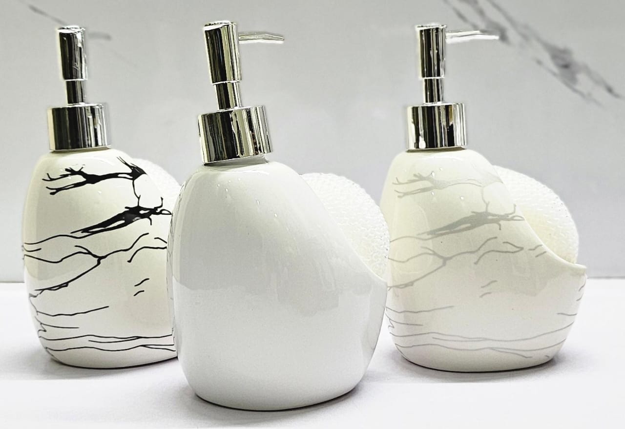 Fancy single ceramic lotion / Soap dispenser with wash pad