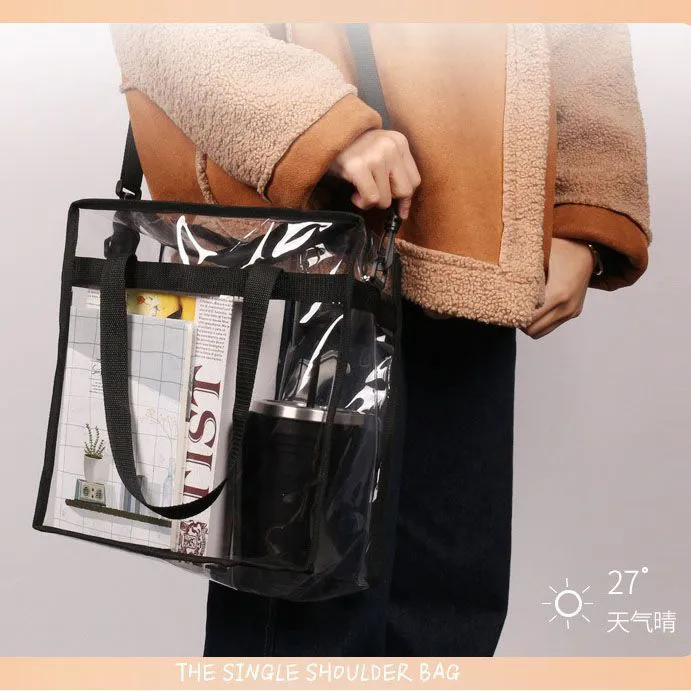 Transparent transparent bag | Transparent stadium security approved bag | Zippered shoulder crossbody bag | Adjustable shoulder strap | Easy to transport